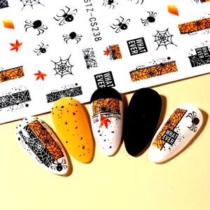 6pc Halloween Pumpkin Spiders Fall Autumn Nail Art Stickers - Self Adhesive